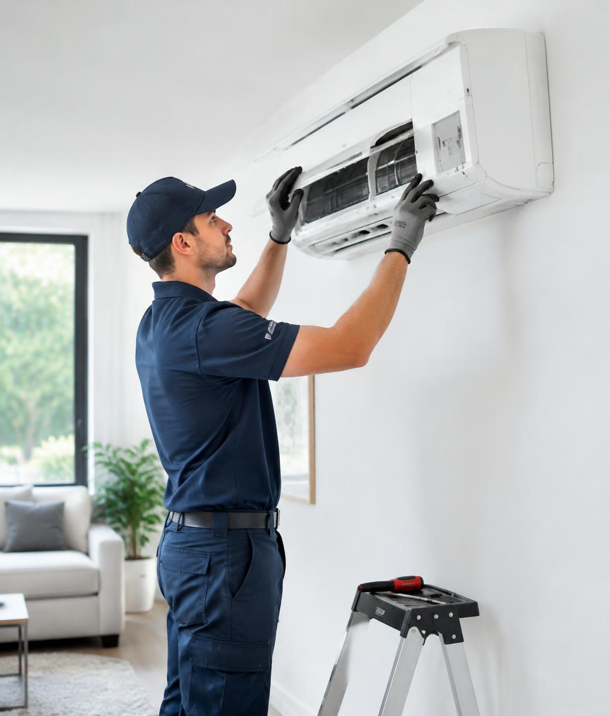 Técnico instalando ar-condicionado split